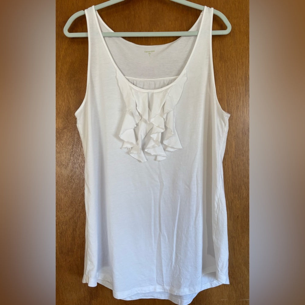 Garnet Hill White Ruffle Front Tank Top - XL